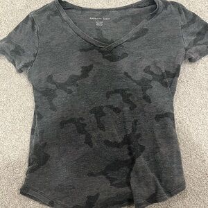 American Eagle Outfitters Charcoal Camo V-Neck Tee